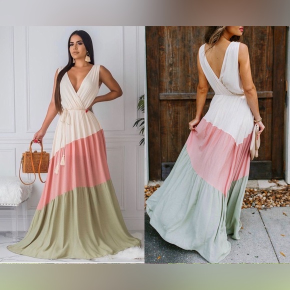 "Saved By The Dress" Colorblock Goddess Maxi, size Small, LIKE NEW - Picture 3 of 10